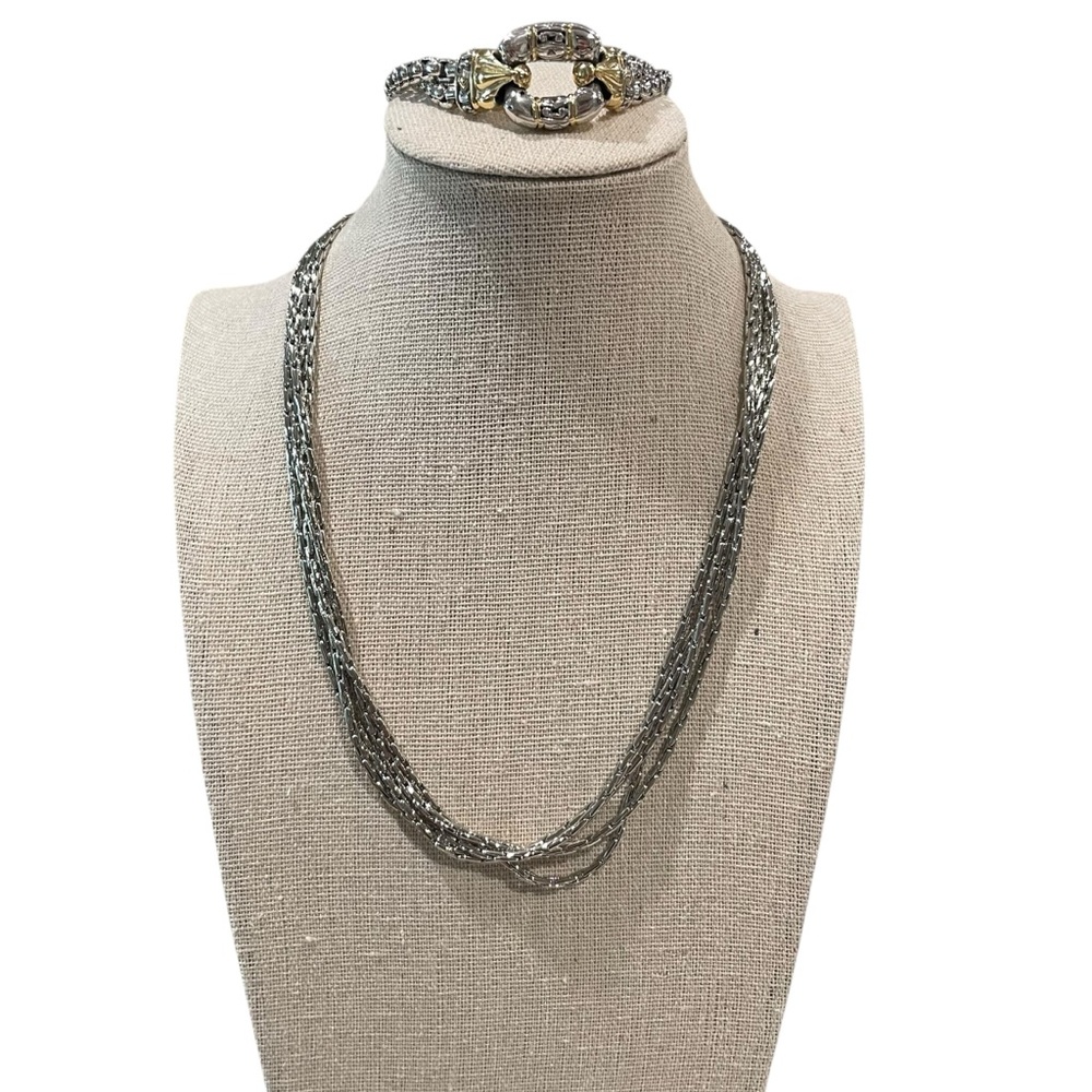 John Medeiros Silvertone and Gold Multi-Strand Necklace and Bracelet Set